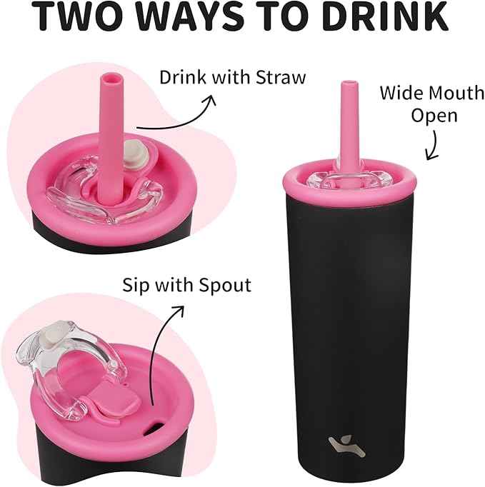 Konokyo 20oz Insulated Tumbler with Lid and Straw, Reusable Iced Coffee Cup with Lid, Travel Coffee Mug, BPA-Free, Leak-Proof and Durable, Black