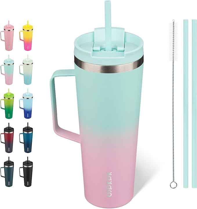 BJPKPK Insulated Tumbler with Handle, 26oz Insulated Tumblers with Lid and Straw, Stainless Steel Metal Water Bottles, Coffee Travel Mugs, Cups, Marshmallow