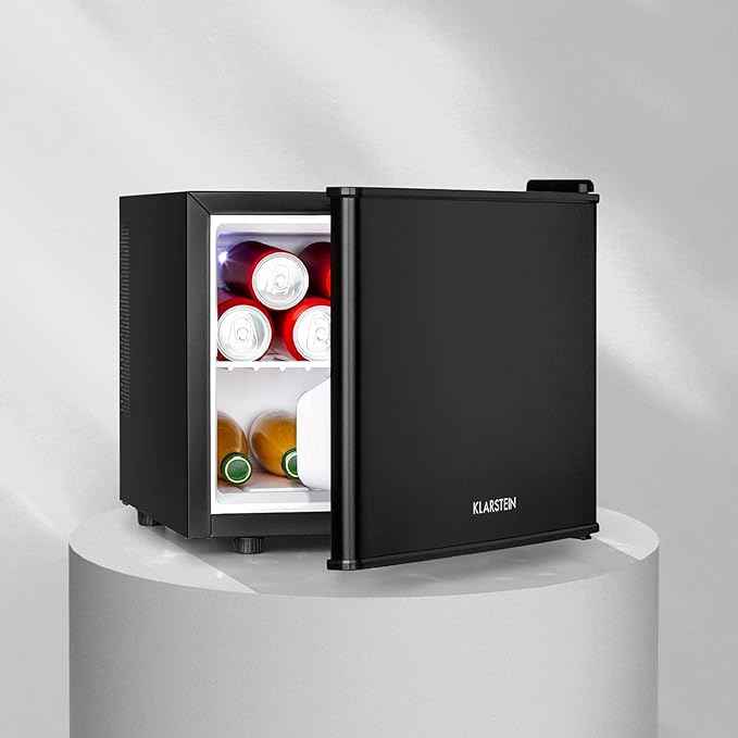 Klarstein Secret Place Mini Bar Mini Fridge Mini Snacks And Beverages Refrigerator (17L, 26 Db Noiseless, Removable Plateau, Stepless Temperature Control) Black
