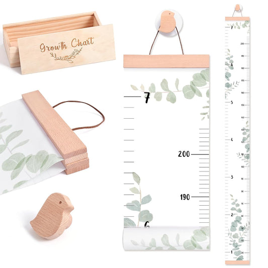 Growth Chart for Wall 7 Ft Height Chart with Keepsake Box & Hook Waterproof Canvas Measure Wall Ruler Removable Neutral Nursery Wall Decor for Baby Kids Toddlers