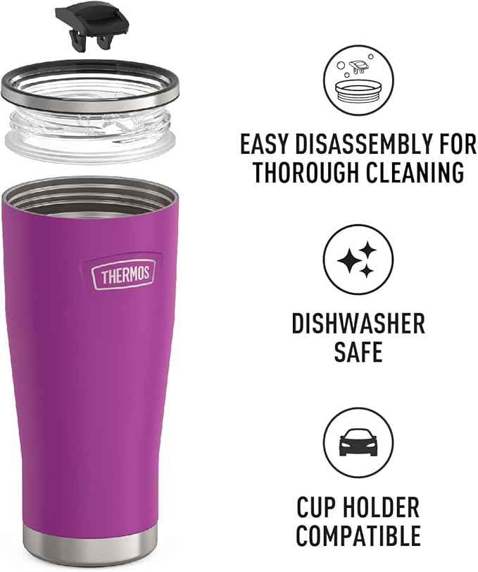 THERMOS ICON SERIES, Stainless Steel Tumbler with Slide Lock, 24 Ounce, Plum