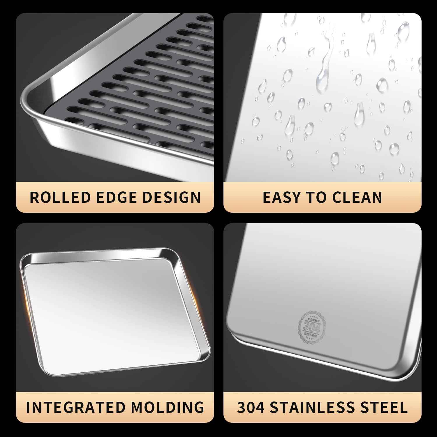 Stainless Steel Drain Tray, Cup & Dish Drying Rack, Drain Board 2 Tier Non Slip Serving Tray with Drainboard Perfect for Sink, Coffee Table, Outdoor (12.5 x 9.8 x 0.98 in)