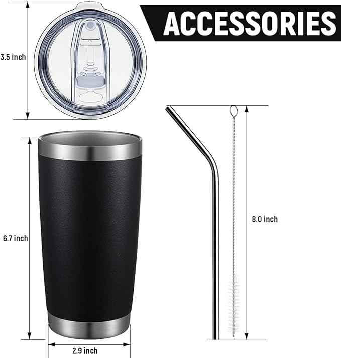 COMOOO 20oz Black Tumbler 4 Pack Stainless Steel Insulated Travel Mug with Lid and Straw Vacuum Double Wall Coffee Cup for Hot Beverage and Cold Drinks(Black, 4 Pack)