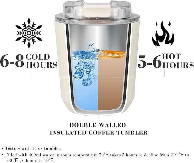 Puraville Insulated Tumblers with Lid, 10 oz Travel Coffee Mug Stainless Steel Vacuum Cup, Leak Proof Reusable Double Walled Coffee Tumbler for Iced and Hot Drinks, Cream