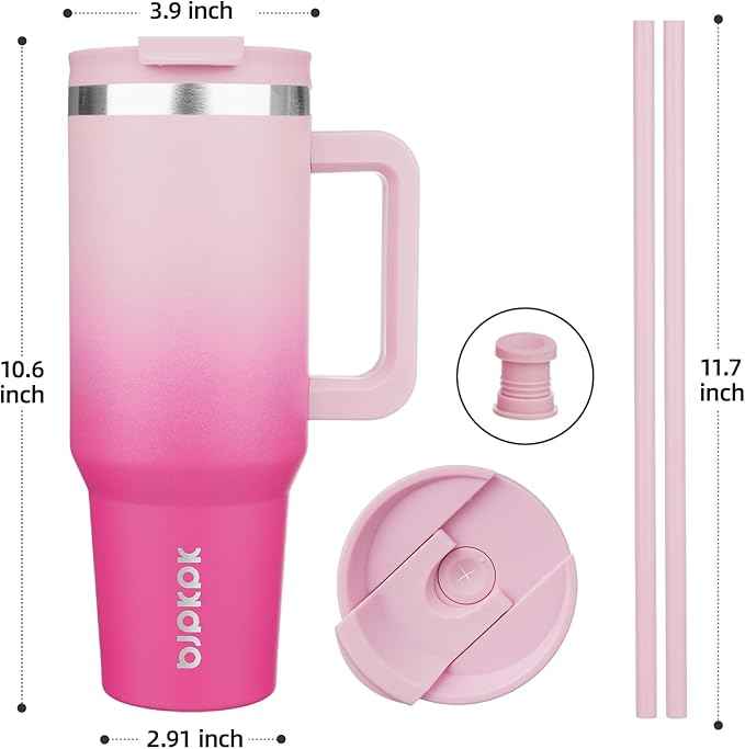 BJPKPK 40oz Stainless Steel Insulated Tumbler With Handle And Lid Straw Travel Coffee Mug Thermal Cup,Cherry Blossom