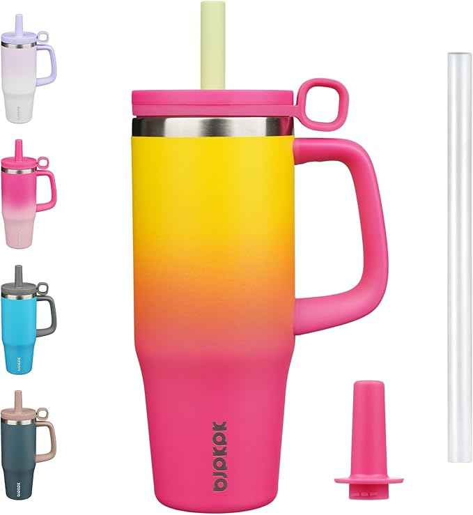 BJPKPK 32oz Stainless Steel Insulated Tumbler with Handle and Straw Travel Coffee Mug Thermal Cups with Lid,Rainbow