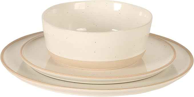 Gibson Elite Humphrey Lane 12 Piece (Service for 4) Plates and Bowls Reactive Glaze Dishes Stoneware Ceramic Dinnerware Set - White
