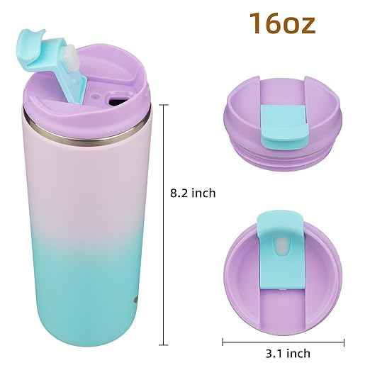 Konokyo Tumbler with Lid, 16 oz Travel Coffee Mug Double Wall Vacuum Stainless Steel Thermal Metal Cup Insulated Water Bottle,Lavender Green