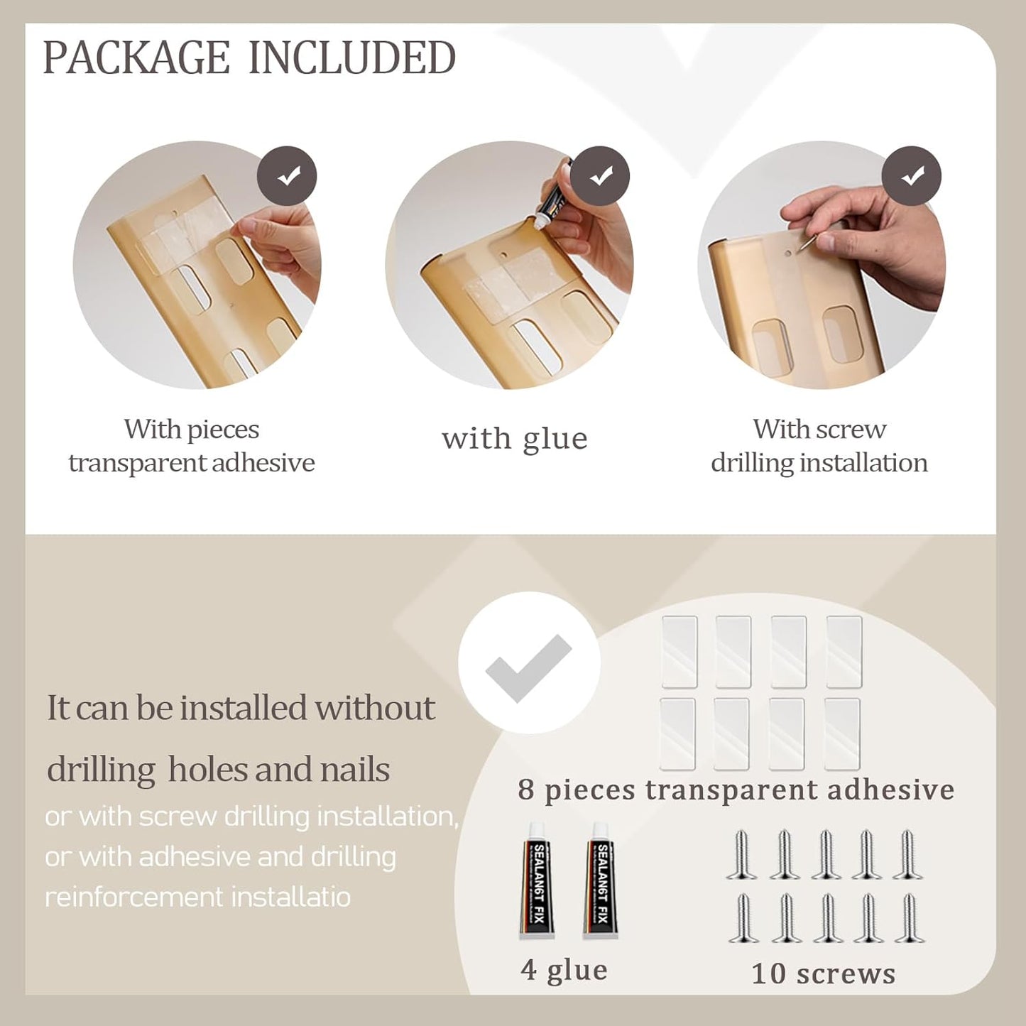 4Pack Wine Glass Rack, Punch-free Under Cabinet Stemware Rack for Kitchen and Bar (Amber)