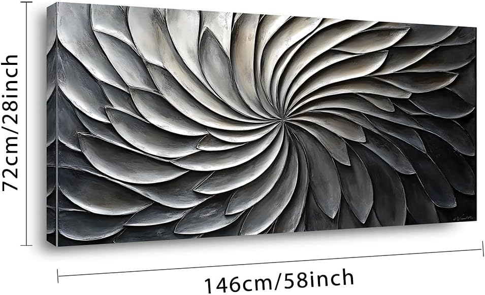 LASMOND Abstract Black and White Wall Art for Living Room Modern Canvas Print Painting Lines Flower Floral Large Artwork Bedroom Home Office Wall Décor (58x28 Inches)