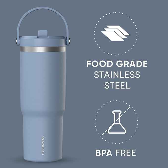 Hydrapeak Nomad 32 oz Tumbler with Handle and Straw Lid, Leakproof, Double Insulated, 32oz Cup Stainless Steel (Modern Blue)