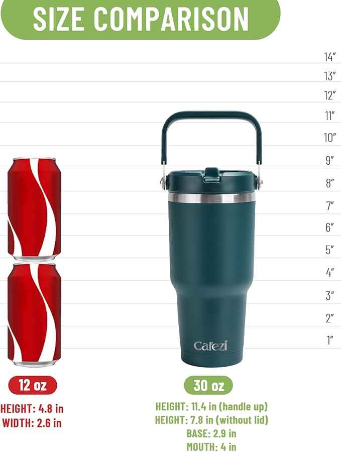 30 oz Flip Straw Tumbler, Stainless Steel Vacuum Insulated Tumblers with Handles, Reusable Insulated Water Bottle for Home, Office, Leakproof, Fit in Cup Holder