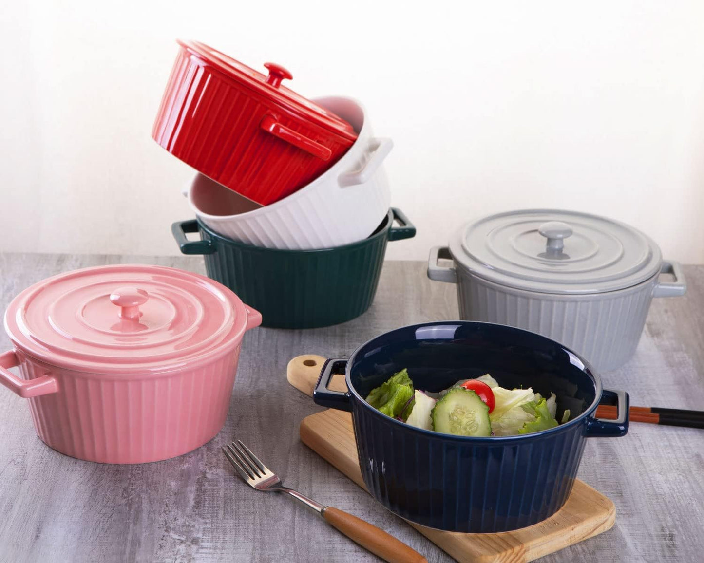 WHJY Pink Ceramic Casserole Dish with Lid，1 Quart Ceramic Casserole Pan for Bakeware Oven
