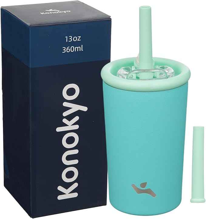 Konokyo 13oz Insulated Tumbler with Lid and Straw, Reusable Iced Coffee Cup with Lid, Travel Coffee Mug, BPA-Free, Leak-Proof and Durable, Turquoise