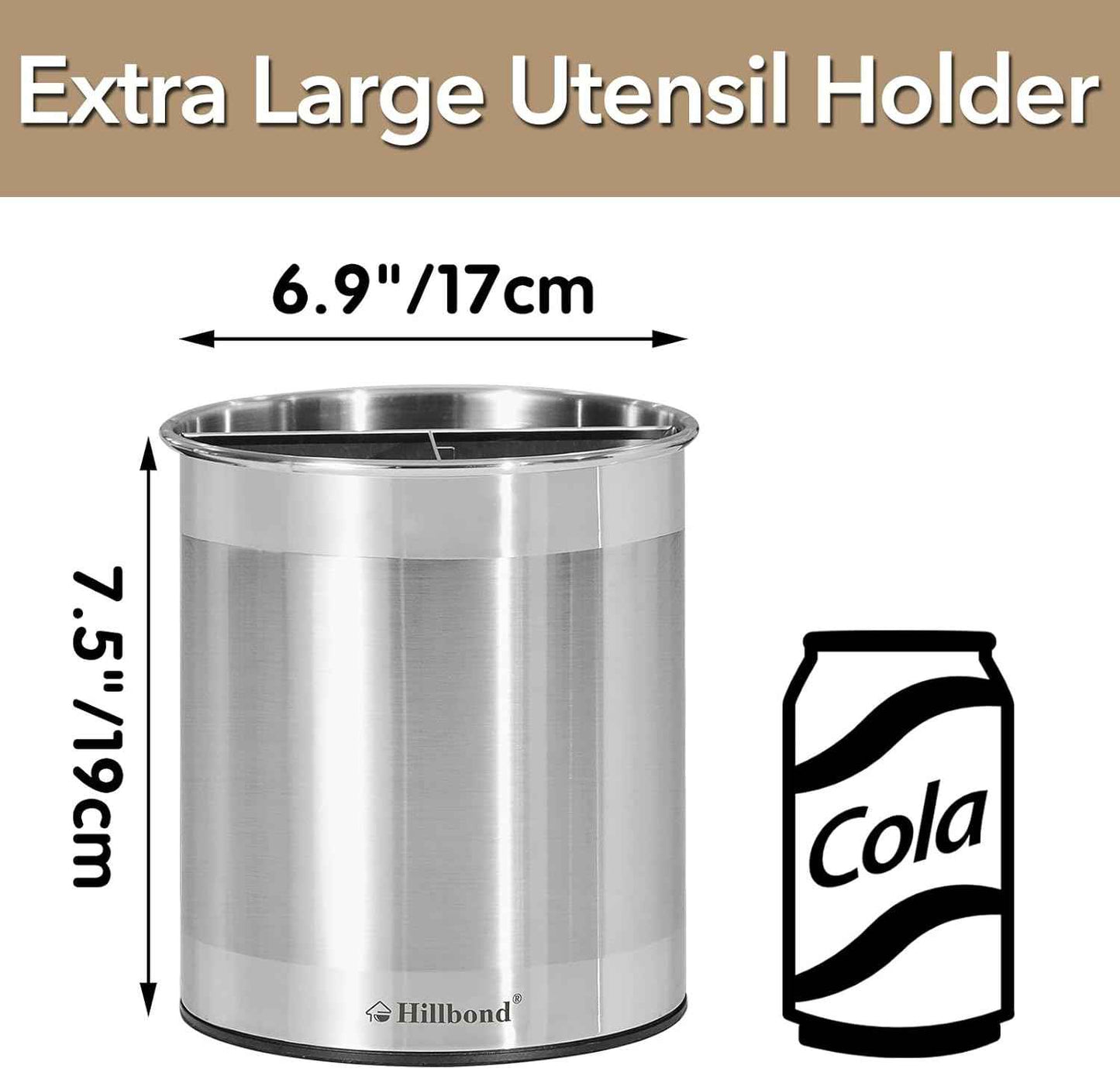Hillbond 7.5x6.9 Inch EXTRA LARGE Utensil Holder for Countertop, Stainless Steel Rotating Organizer with Removable Divider, Space-Saving for Large Kitchen Utensils Set & Spacious Kitchens