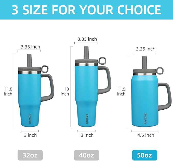 BJPKPK 50oz Insulated Tumbler with Handle Stainless Steel Travel Coffee Mug with Lid Reusable Large Water Bottle with Straw,Reef Blue