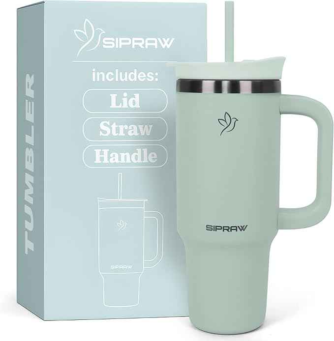 30oz Tumbler with Handle and Straw Insulated Stainless Steel Travel Mug Vacuum Double Wall Coffee Cup Leak Resistant Lid BPA-Free Cup Holder Friendly for Hot & Cold Drinks, Pastel Green