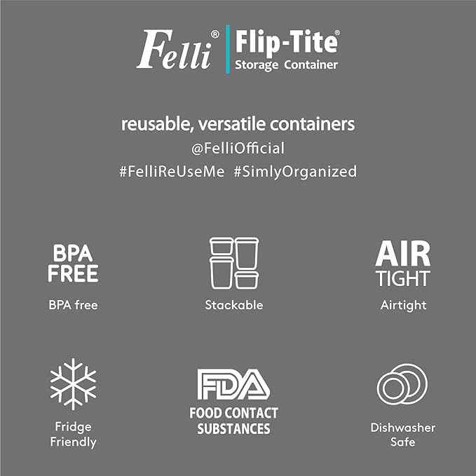 Felli Flip Tite Acrylic Food Storage Container with Lid 6” XL Air Tight Ring Seal Flip Lock, Plastic Kitchen Baking Canister for 5 lb Flour Sugar Rice Protein Powder Pantry Organizer (Nest-L Black)