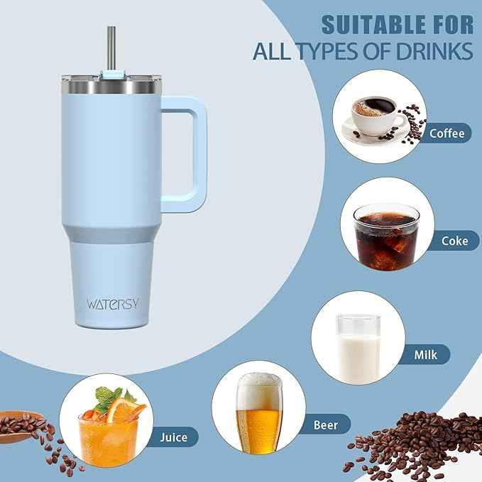 20 oz Tumbler with Handle,Tumbler with Lid and Straw,Double Wall Insulated Cup Stainless Steel Travel Mug(Cold for 34 Hours),Water Bottle for Iced Tea,Coffee,Cold Beverages(Blue)