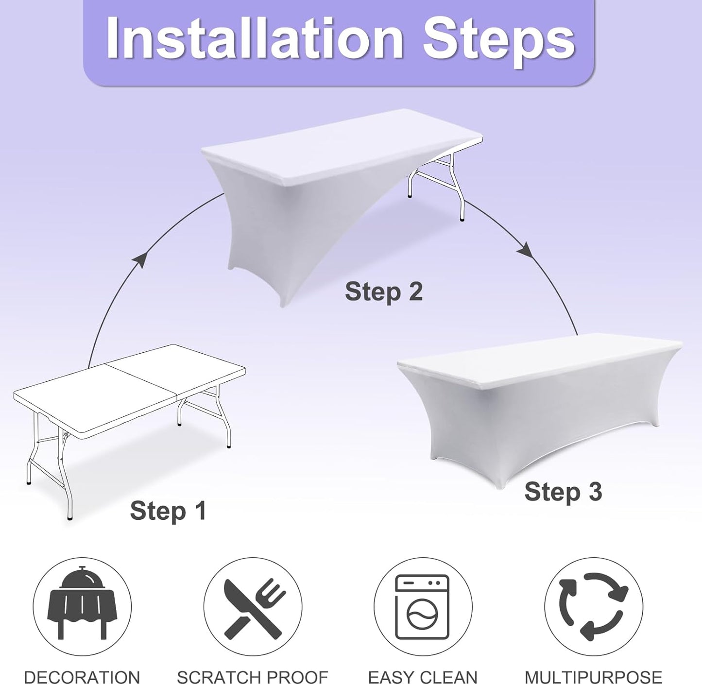 ABCCANOPY 2 Pack 6 FT Off White Spandex Table Cover Stretch Fitted Wrinkle Resistant Tablecloth Reuse for Rectangular Folding Table Patry Event Wedding Banquet Protector