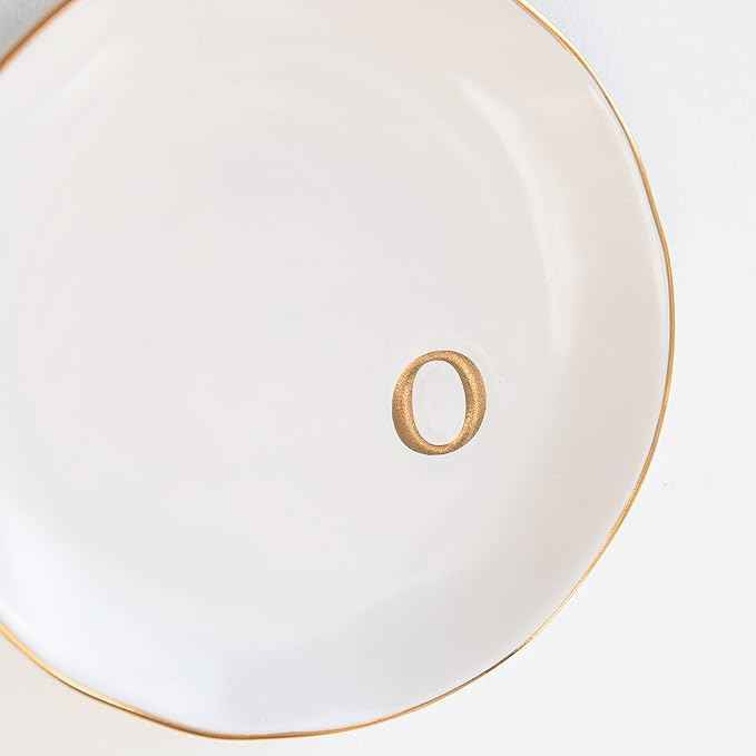 COLLECTIVE HOME - Ceramic Jewelry Tray, Decorative Trinket Dish for Rings Earrings Necklaces Bracelet Watch Keys, Birthday Mother's Day Christmas Gift for Women, 4.75", White Surface (O)