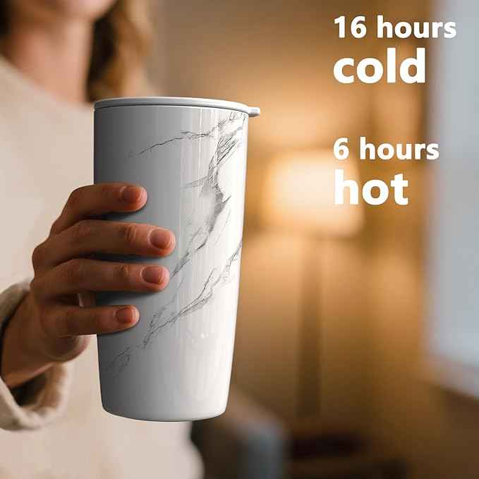 TILUCK 20 oz Insulated Tumbler with BPA-Free Lid, Stainless Steel Vacuum Travel Coffee Mug, Double Wall Coffee Tumbler（20oz，Marble）