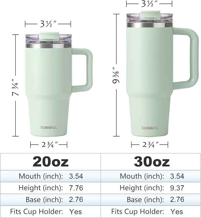 SUNWILL Coffee Tumbler with Handle, 30 oz Travel Mug with Lid and Straw Insulated, Stainless Steel Cup Leak Proof for Travel & Outdoor, Cupholder Friendly, Powder Coated Matcha Cream