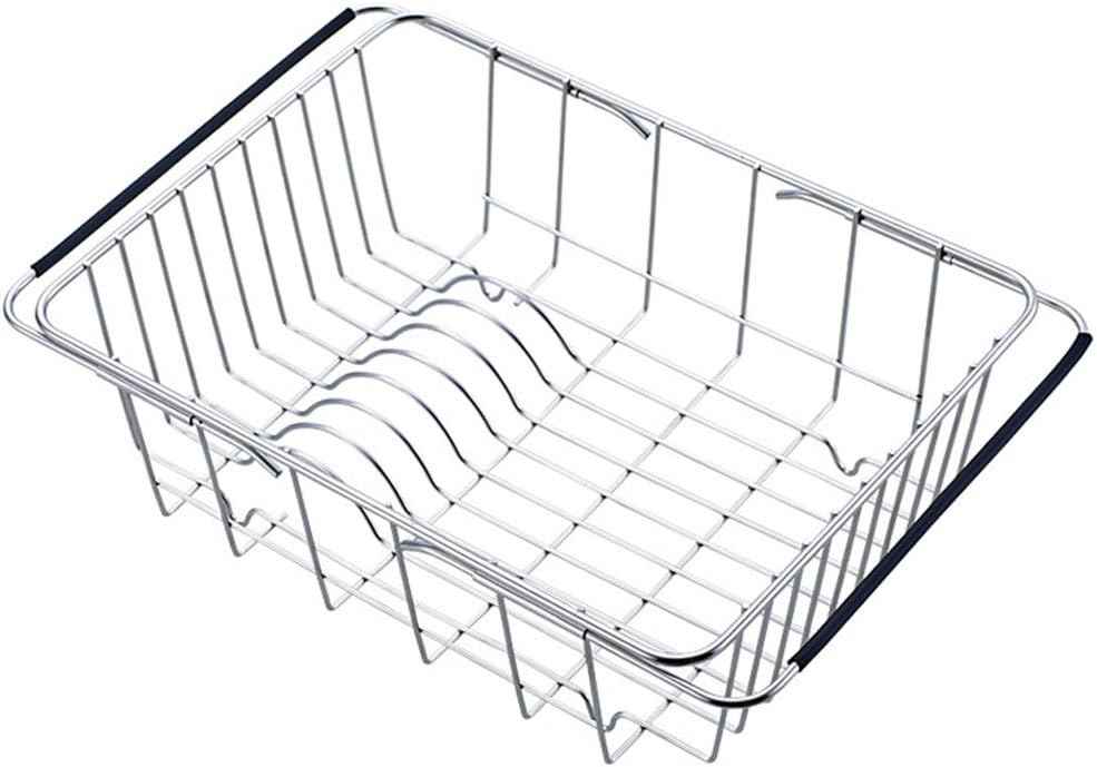 Adjustable Over Sink Dish Drying Rack Stainless Steel Dish Drainer, On Counter or in Sink Dish Rack, Deep and Large- Rustproof