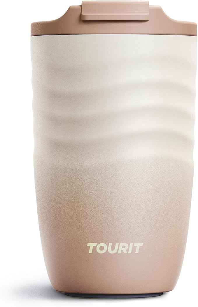 TOURIT 12 oz Travel Coffee Mug, Insulated Stainless Steel Travel Mug with Lid, Leak-Proof Double-Wall Vacuum Tumbler, Reusable Coffee Cup - Light khaki