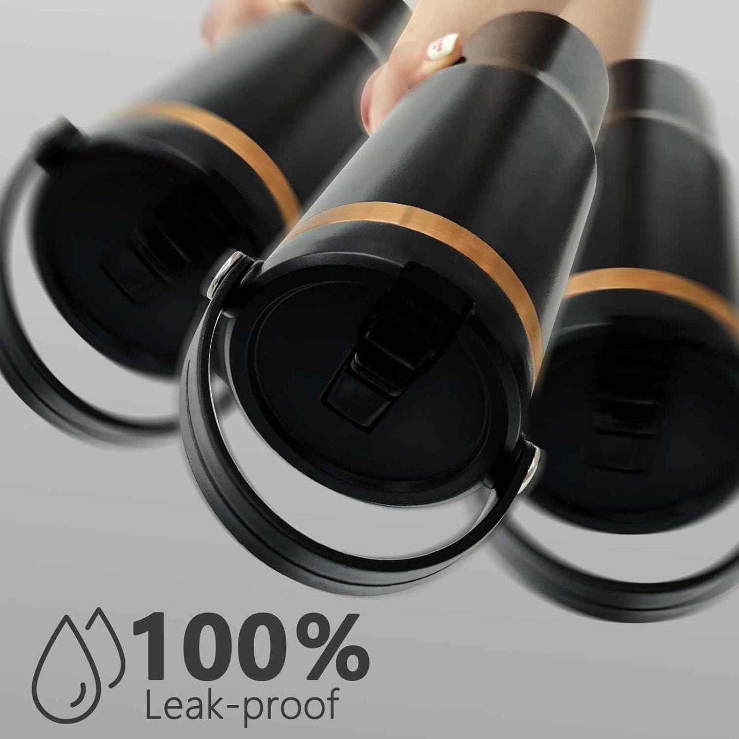 30 oz Tumbler with Handle and Straw, Vacuum Insulated Tumblers with Flip Straw and Top Handle, Leakproof Powder Coated Tumbler, Stainless Steel Travel Mug for Coffee Water (Black, 1 Pack)
