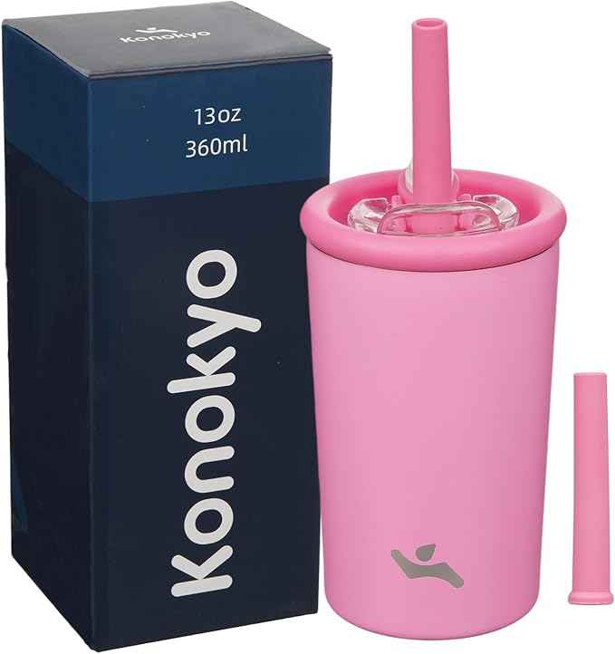 Konokyo 13oz Insulated Tumbler with Lid and Straw, Reusable Iced Coffee Cup with Lid, Travel Coffee Mug, BPA-Free, Leak-Proof and Durable, Rose Red
