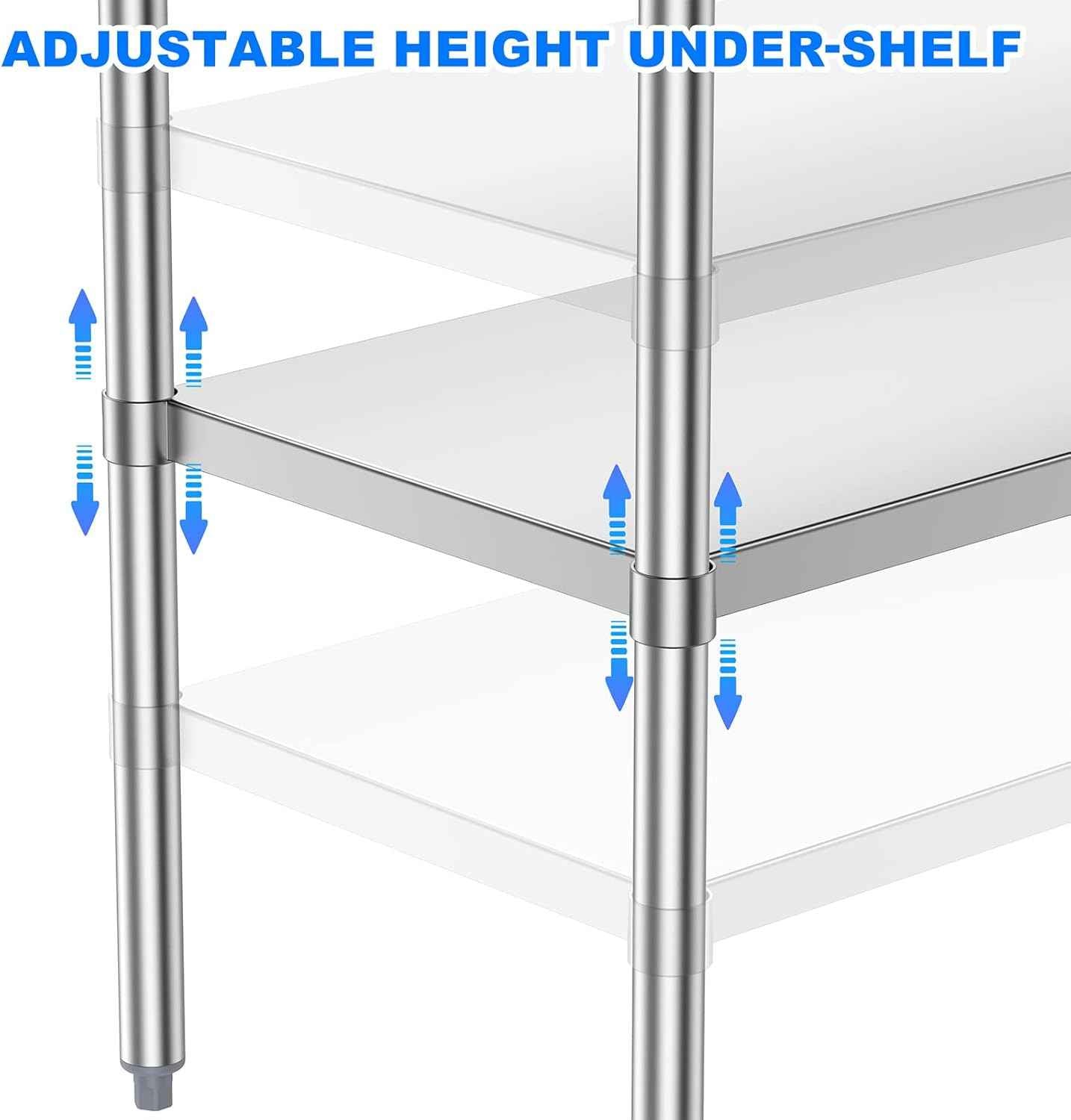 Stainless Steel Table for Prep & Work, 24x48 Inches, Metal Commercial Heavy Duty Table with Adjustable Under Shelf for Restaurant, Home and Hotel