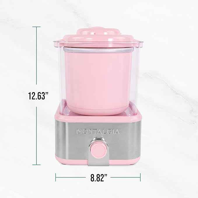 Nostalgia Electric Ice Cream Maker with 2-Qt Double Insulated Gel Canister & Stainless Steel Base - Makes Sorbet, Soft Serve, and Frozen Yogurt - Pink