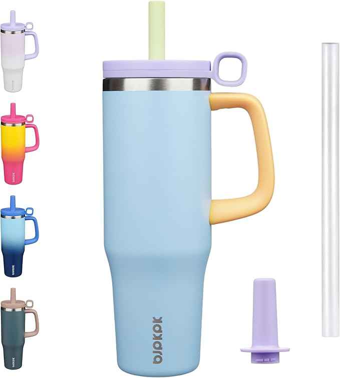 BJPKPK Insualted Tumblers with Handle and Straw 40oz Stianless Steel Travel Coffee Mug Thermal Cups with Lid,Blue