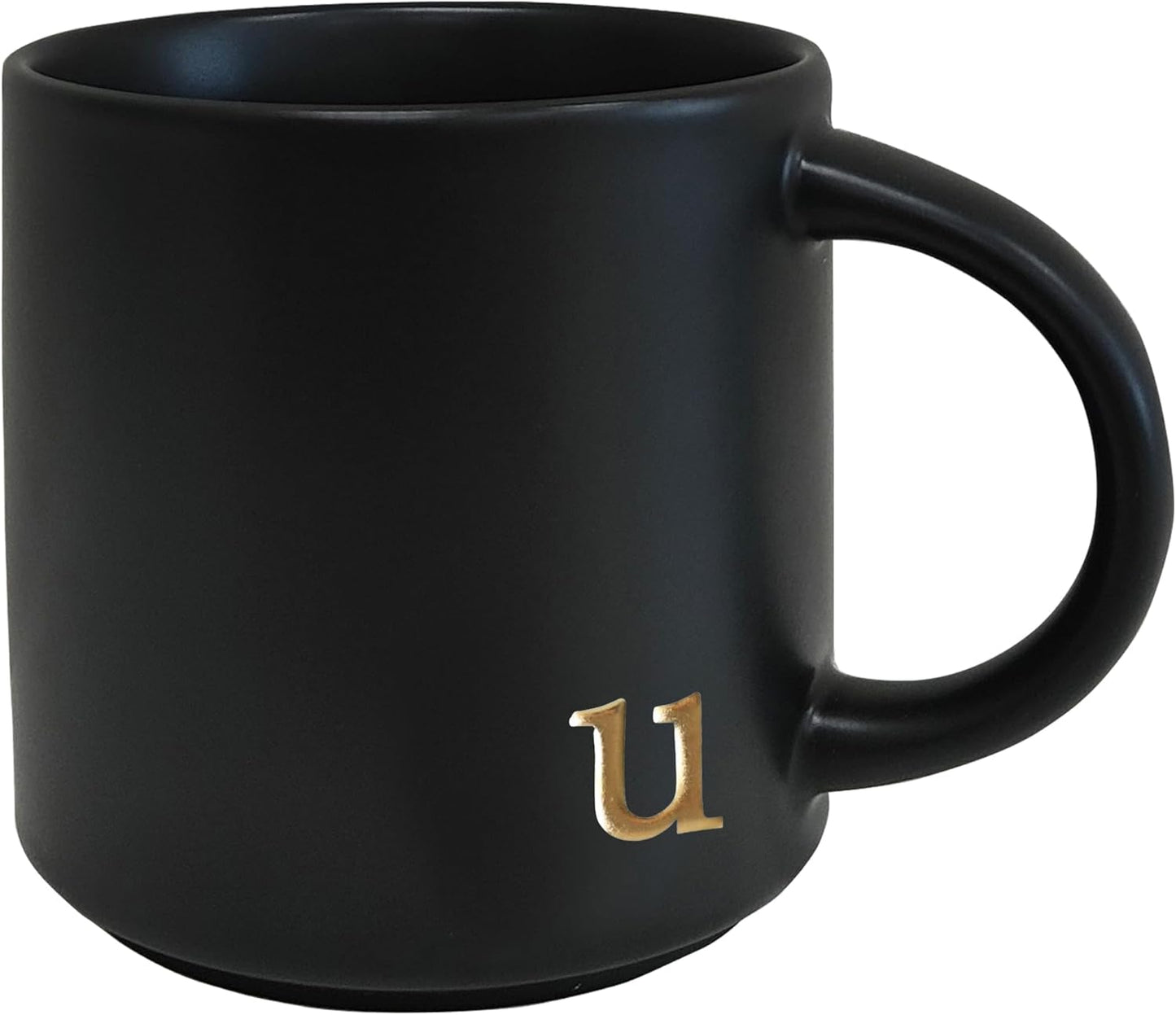 COLLECTIVE HOME - Black Monogram Ceramic Mugs, 15 oz Golden Initial Coffee Cups, Elegant Alphabet Tea Mugs, Personalized Halloween Mug with Gift Box, Perfect for Office and Home Décor (u)