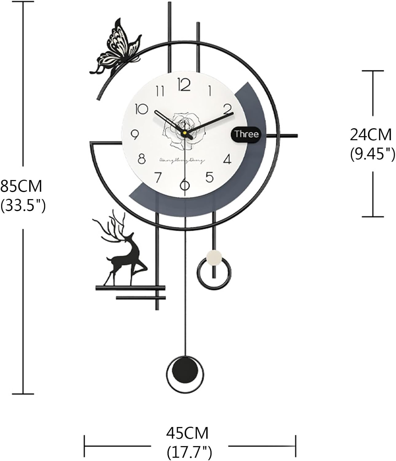 Modern Wall Clock, Large Wall Clocks for Living Room Decor, 3D Silent Clock Wall Decor, Battery Operated, Non Ticking Wall Clock for Bedroom Office Kitchen Decoration (Black White, 17.7X33.5 Inch)