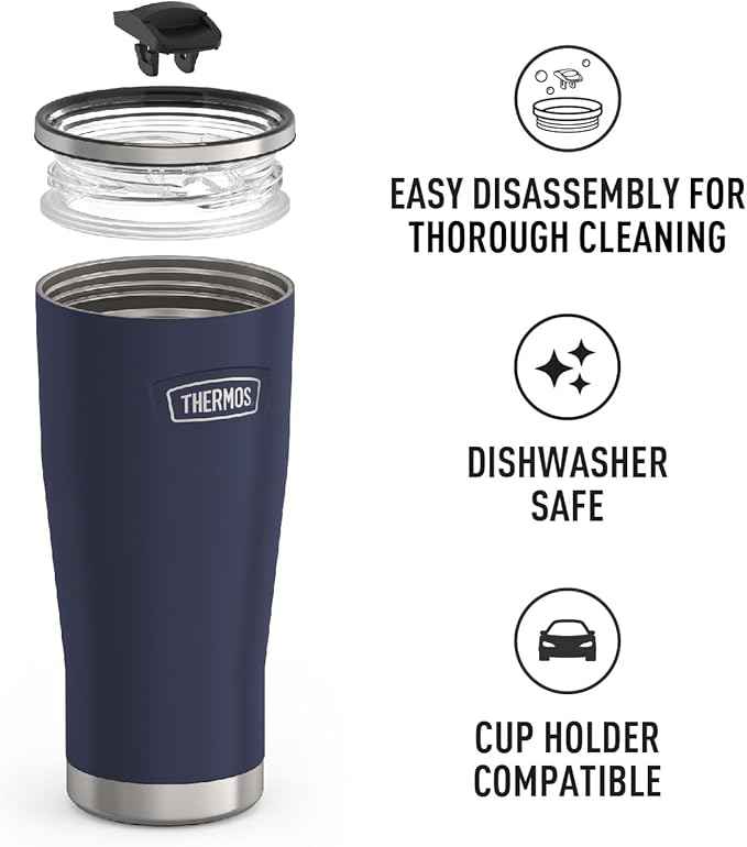 THERMOS ICON SERIES, Stainless Steel Tumbler with Slide Lock, 24 Ounce, Mystic Navy