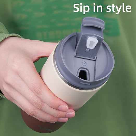 Konokyo Tumbler with Lid, 12 oz Travel Coffee Mug Double Wall Vacuum Stainless Steel Thermal Metal Cup Insulated Water Bottle,Latte