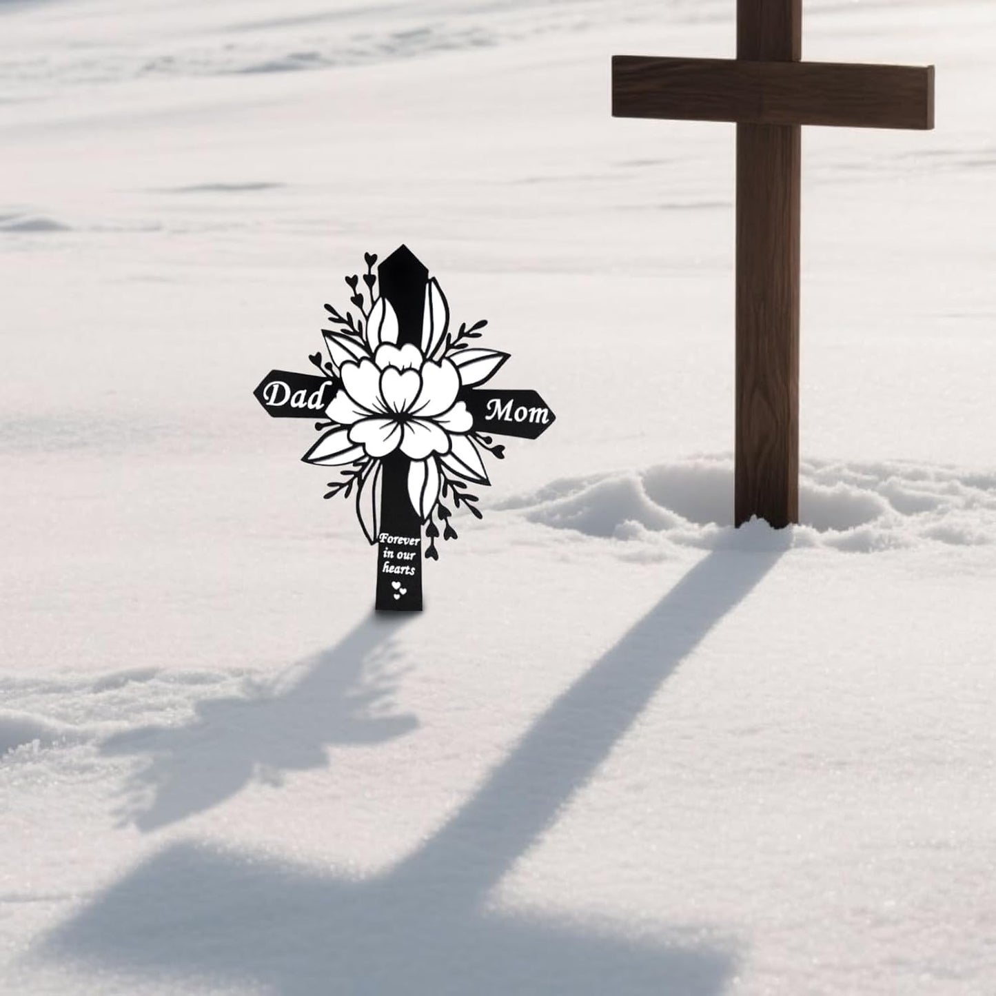 Metal Dad and Mom Memorial Grave Markers Flower Memorial Plaque Stake Cemetery Decorations Garden Grave Yard Sympathy Decor