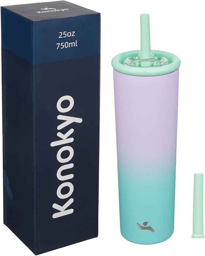 Konokyo 25oz Insulated Tumbler with Lid and Straw, Reusable Iced Coffee Cup with Lid, Travel Coffee Mug, BPA-Free, Leak-Proof and Durable, Oasis