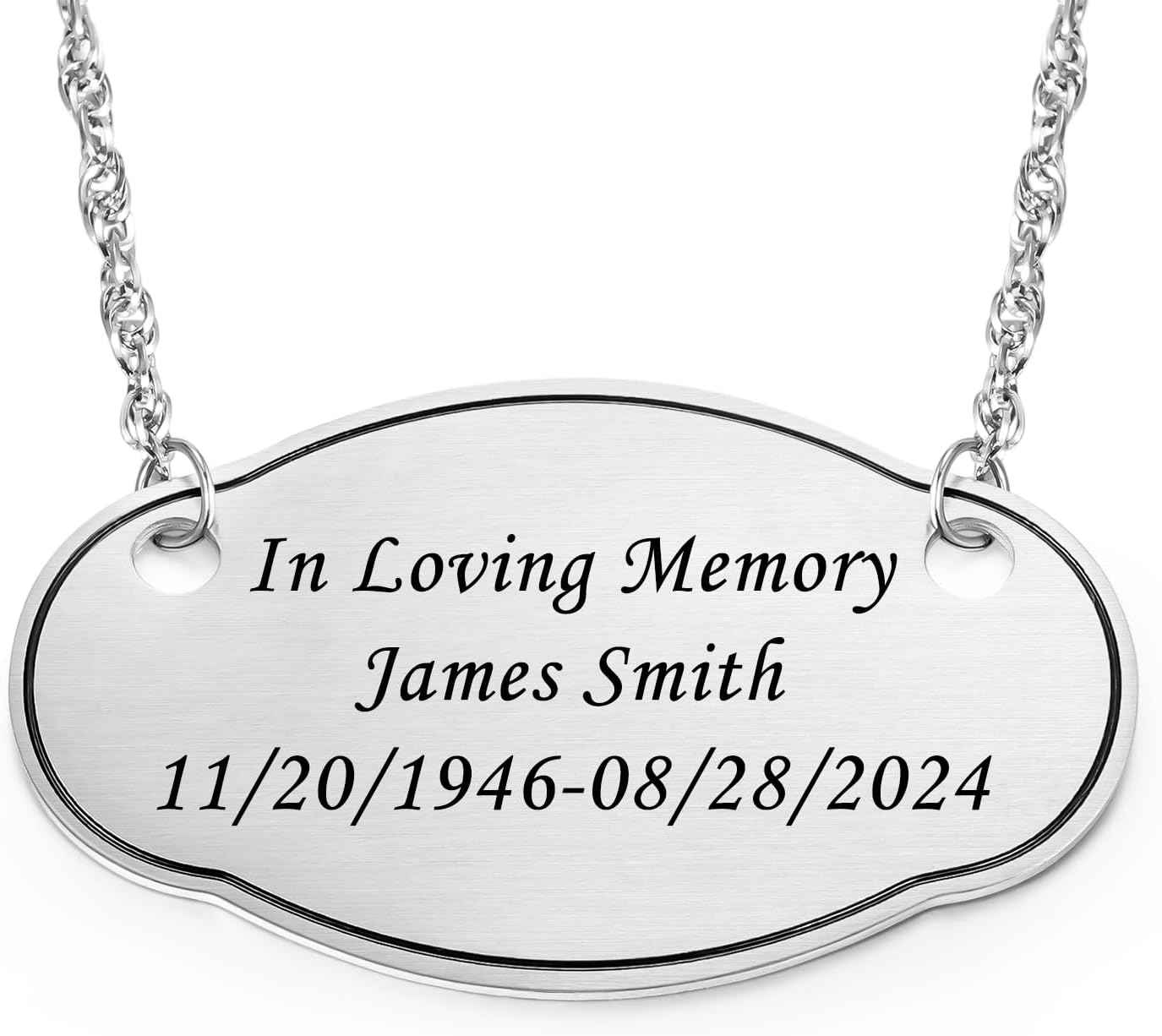 Abooxiu Engraved Custom Name Plate for Cremation Urns for Human Ashes Urn Plaques Personalized Engraved Urn Pendant for Keepsake Urns, Hanging Name Tag in Stainless Steels with Chain or Satin Ribbon