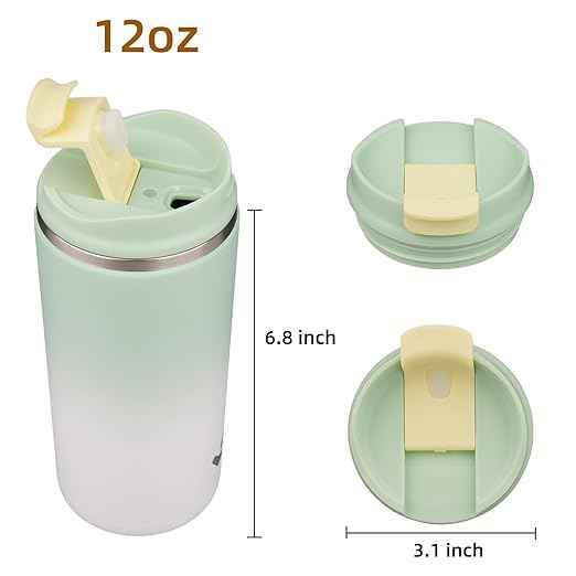Konokyo Tumbler with Lid, 12 oz Travel Coffee Mug Double Wall Vacuum Stainless Steel Thermal Metal Cup Insulated Water Bottle,GreenWhite