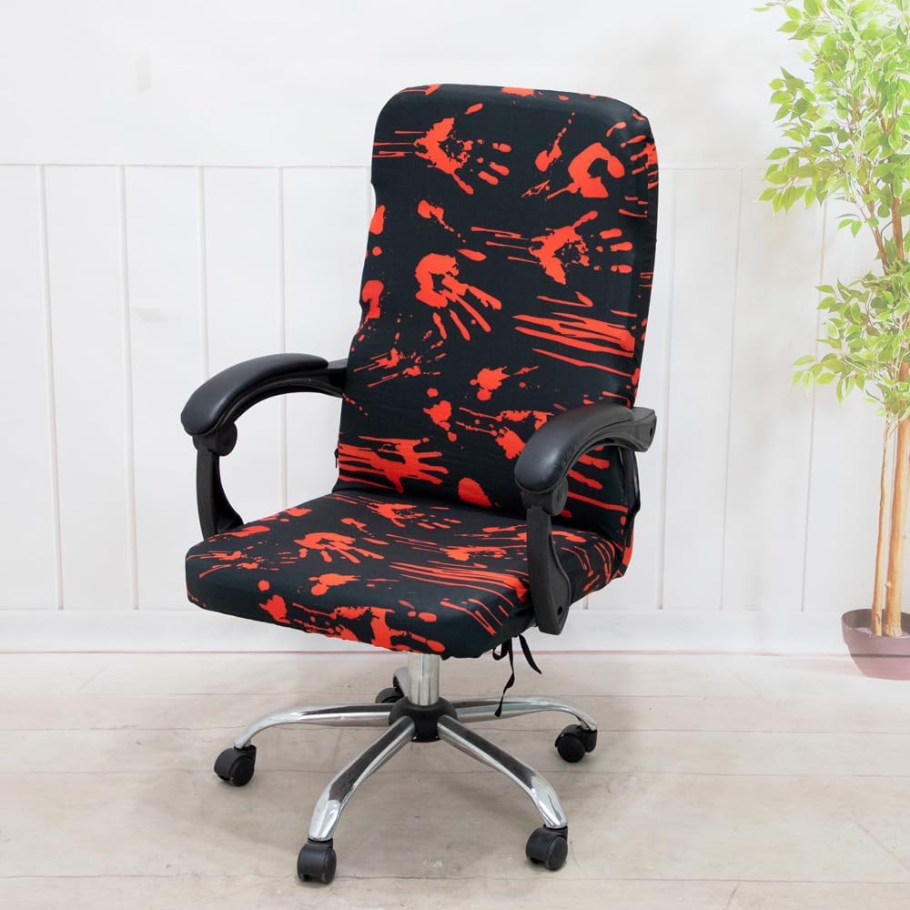 Halloween Office Chair Covers Bloody Handprints Footprints on Black Horror Theme Print Stretchable Slipcover for Modern Simplism Style High Back Boss Chair (No Chair) (M, Halloween04)…