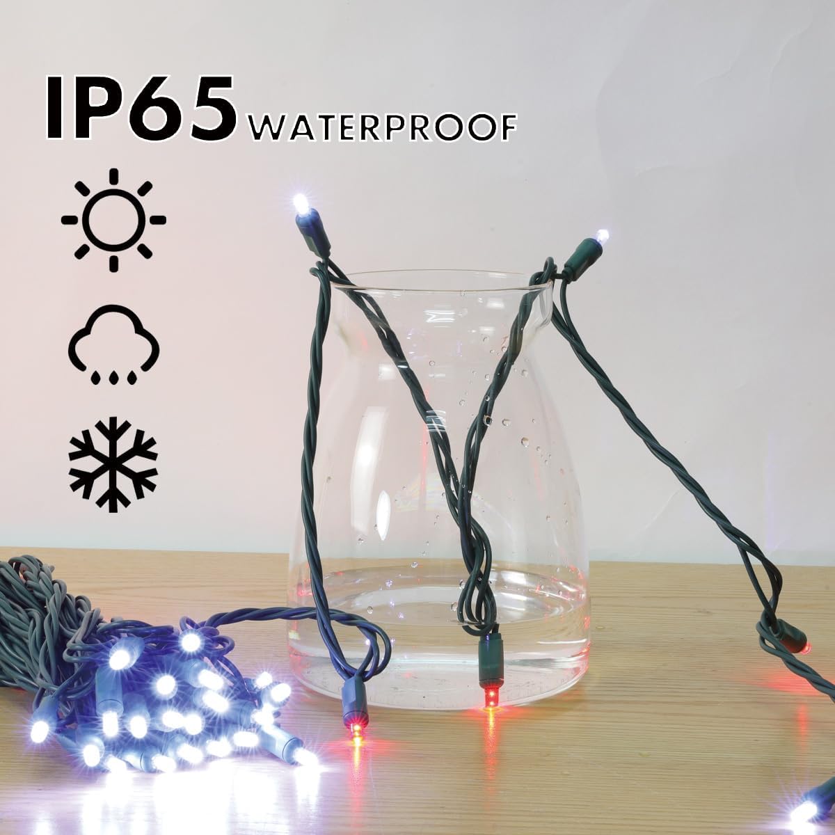 100Count (2pk of 50L) String Lights, LED Christmas Lights, 6" SPACING,Green Wire,Red and White,Commercial Grade