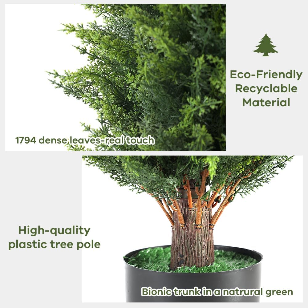 3FT Artificial Cedar Topiary Trees Set of 2, UV Resistant Lifelike Fake Evergreen Pine Potted Shrubs Plants Outdoor, Realistic Faux Cypress Bushes for Front Porch Indoor Home Garden Christmas Decor