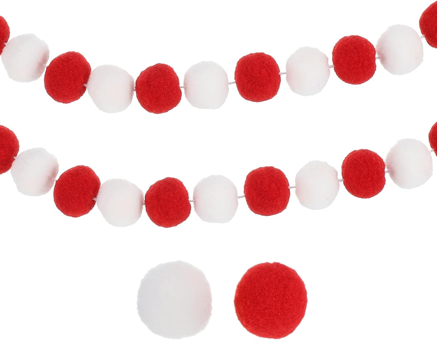 PATIKIL 13Ft Pom Pom Garland Decorations, 2Pcs Colorful Felt Ball Garland Banner Cute Rainbow Pompom Hanging Decorations for Tree Ornaments Homes Decor, Red/White