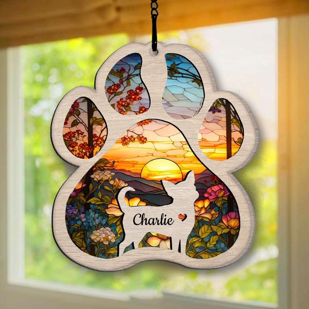 IZI POD Chihuahua Personalized Pet Memorial Suncatcher Ornament, Custom Dog Remembrance Gift, Loss of Dog Sympathy Gift, Pet Loss Suncatcher