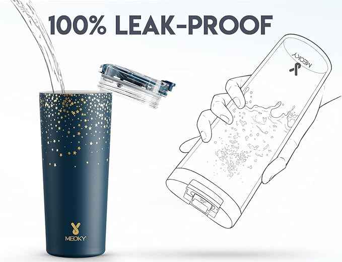 Meoky 24 oz Travel Coffee Mug with Leak-proof Lid, Stainless Steel Insulated Coffee Tumbler, Keeps Hot for 8 Hours or Cold for 24 Hours, Fits in Car Cup Holder (Midnight Galaxy)