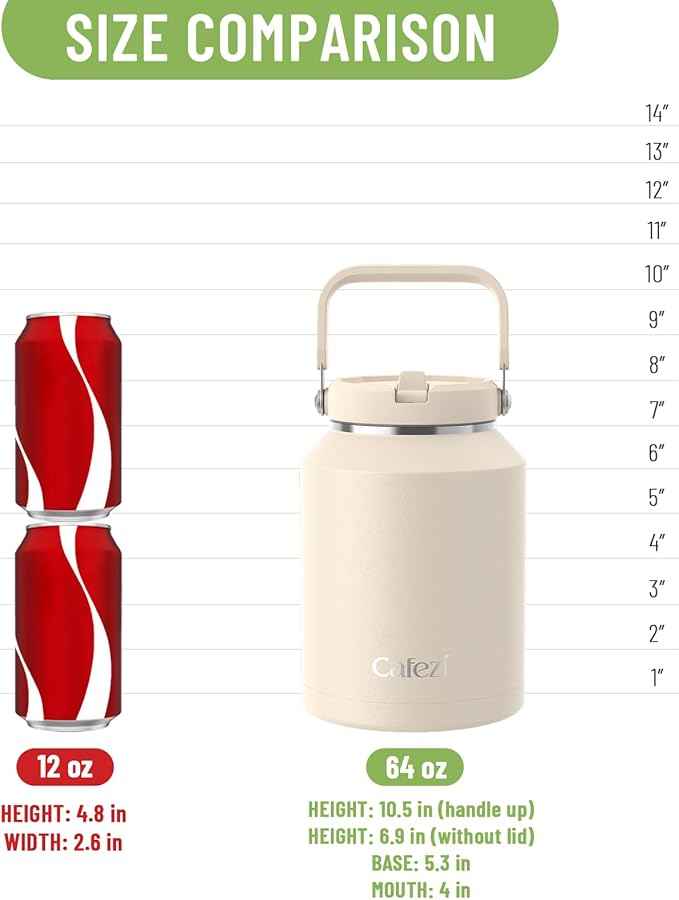 Half Gallon Insulated Water Bottle with Flip Straw, Vacuum Insulated Stainless Steel Jug with Top Handle, Leak-Proof Lid, Sweat-Free, Wide Mouth, Keeps Ice Cold up to 34 Hours