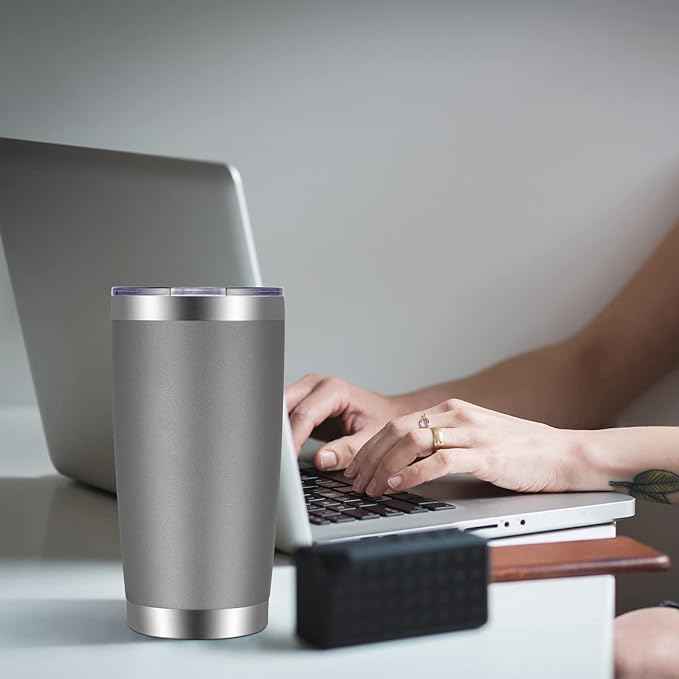 VEGOND 20oz Tumbler with Lid and Straw Stainless Steel Tumbler Cup Bulk Vacuum Insulated Double Wall Travel Coffee Mug Powder Coated Coffee Cup, Grey, 6 Pack